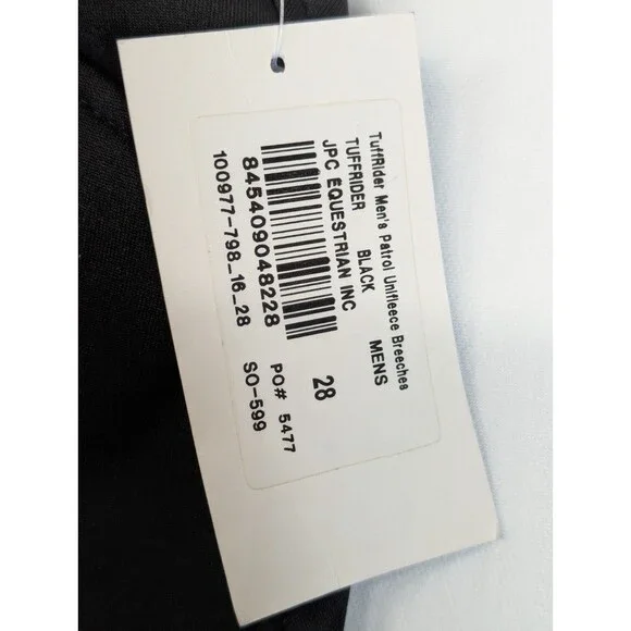 Tuff Rider Men's Patrol UnifleeceBreeches Size 28 Black Equestrian NWT